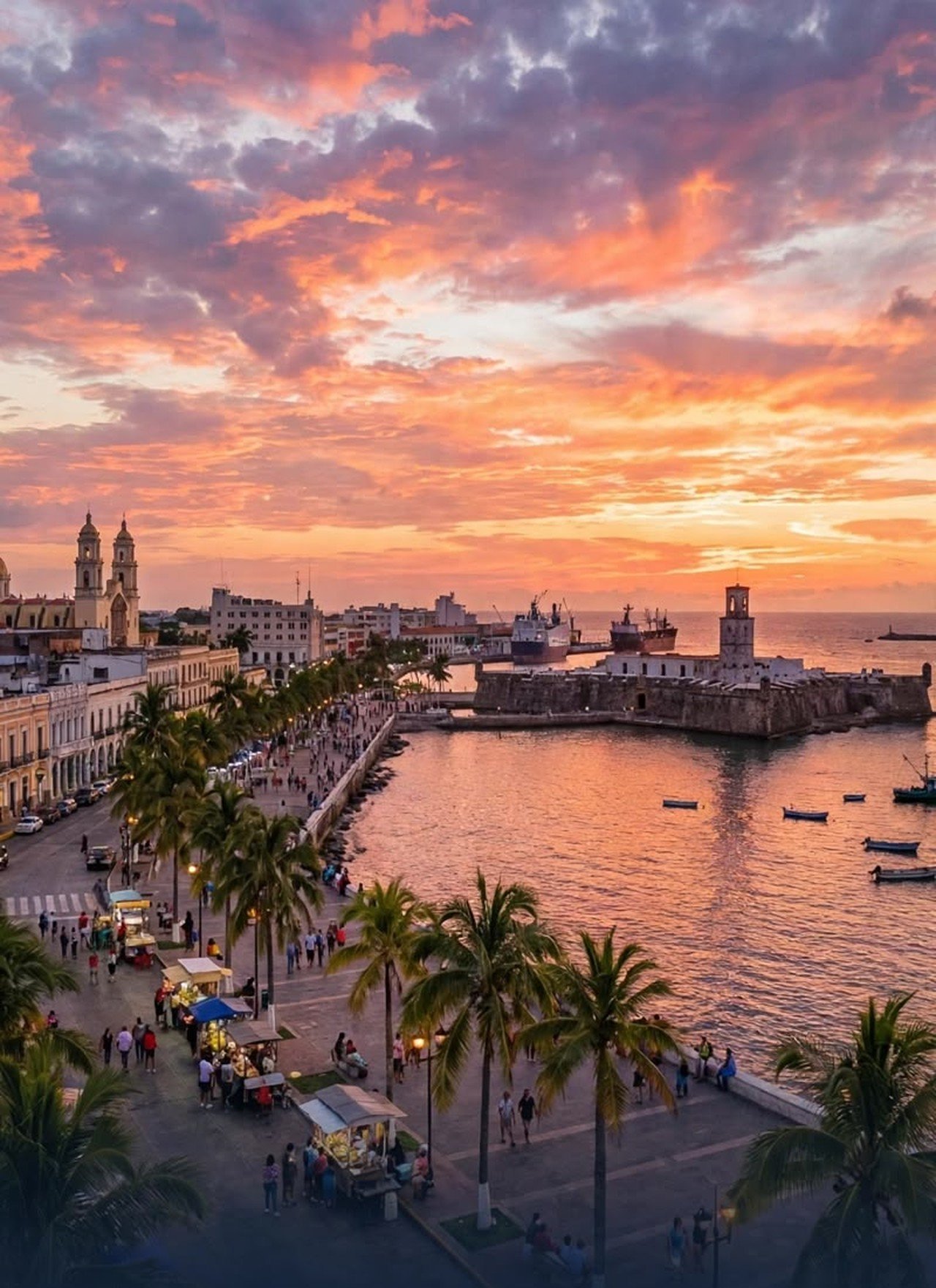 Atardecer sobre el malecón y el puerto de Veracruz